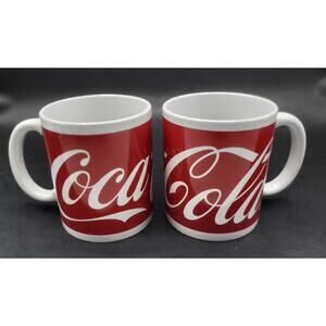Vintage COCA COLA Mugs Cup Red and White Set of 2